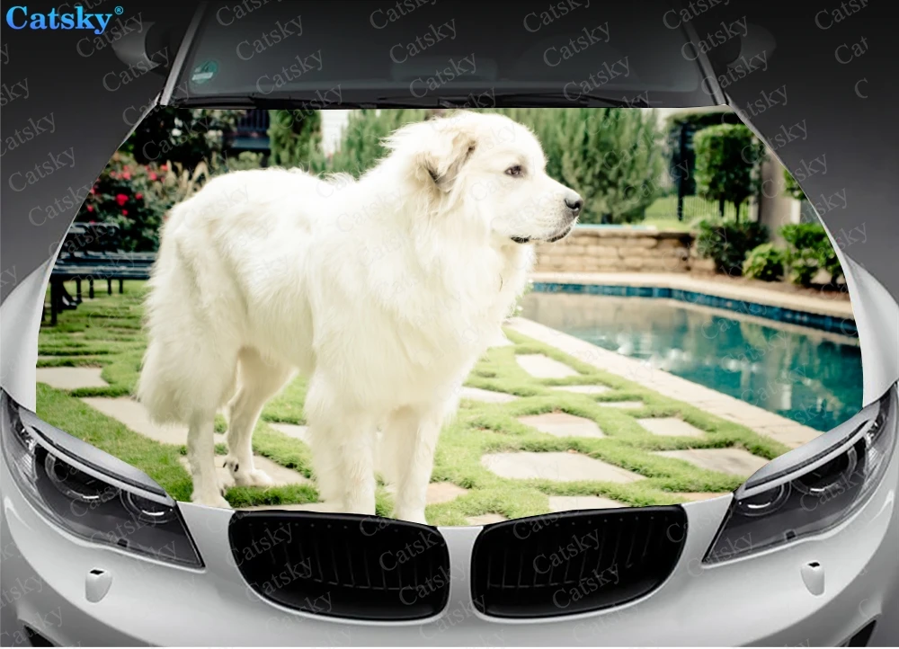 Great Pyrenees Dog Car hood vinyl stickers wrapped PVC film hood decals stickers general car modified hood protection stickers