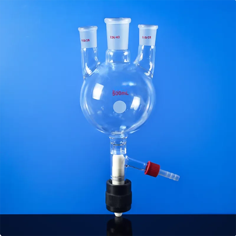 Three-neck flask with vacuum throttle piston discharge valve three-neck spherical funnel