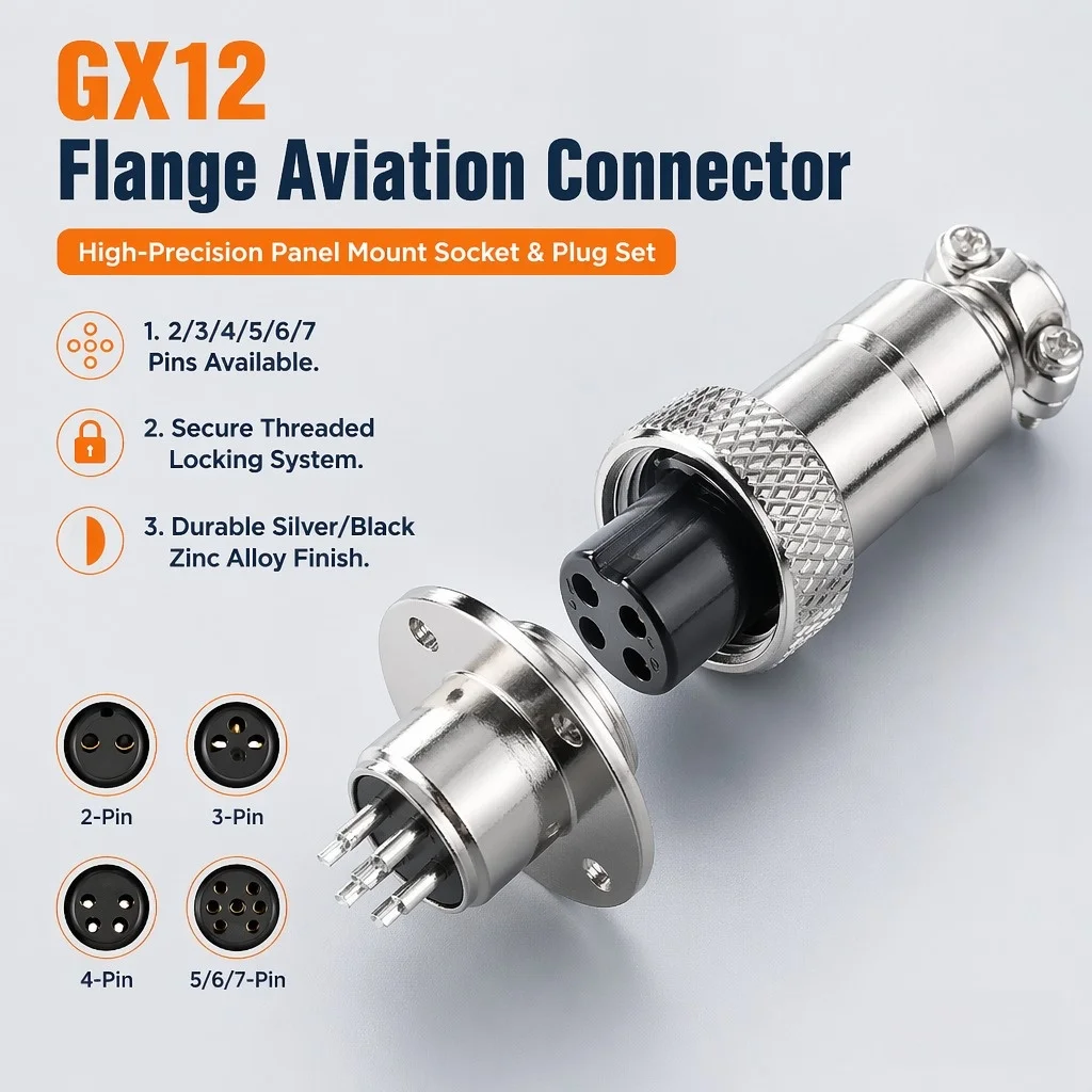 10Sets GX12 Aviation Socket Plug 2 3 4 5 6 7 Pin M16 DF16 Rhombus Flange Male Female Circular Connector Cable Panel Mount Solder