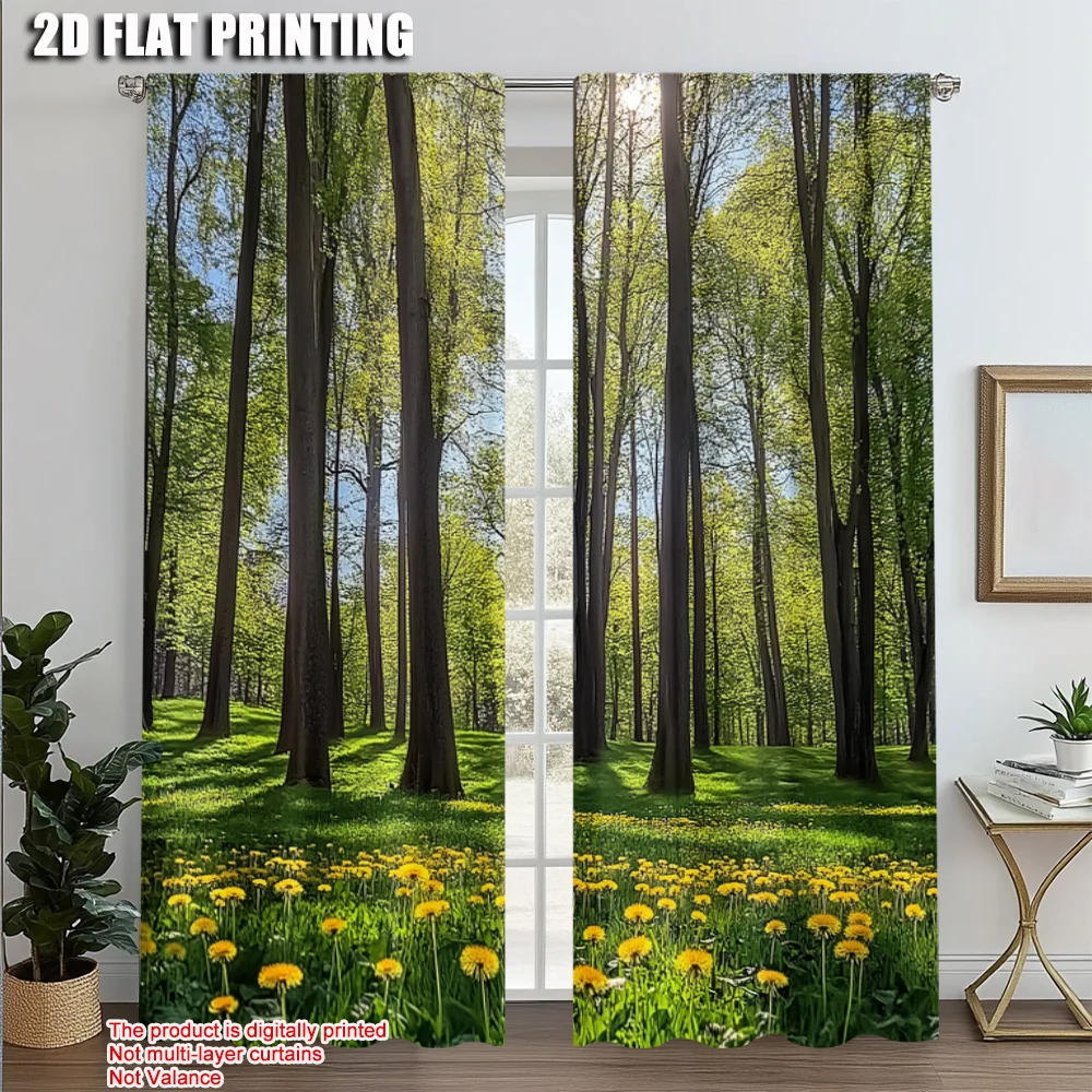 

2pcs, Curtains&Window Treatment 2D print Forest Flower Field And Trees Versatile Polyester (without rod) Versatile All Use for