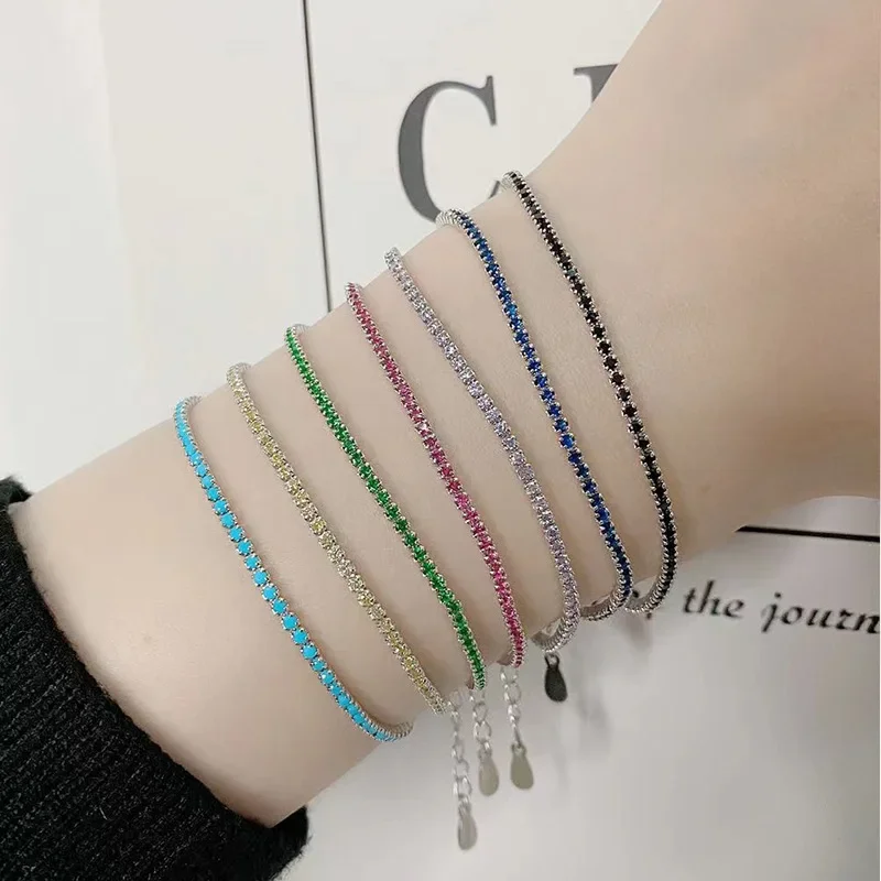 New fashion trend S925 silver inlaid 5A zircon 1.5mm niche design Mori simple cold wind bracelet