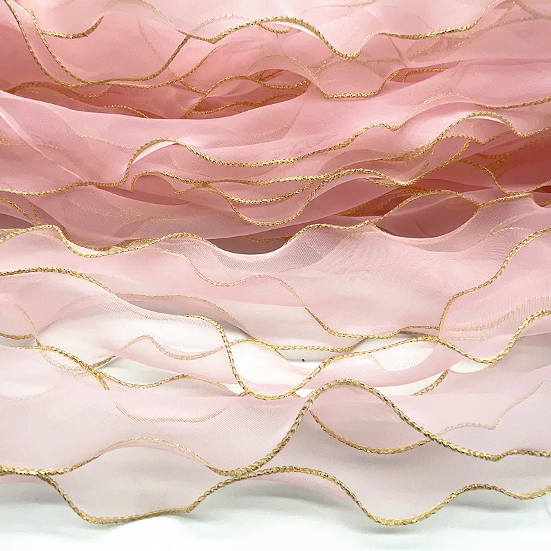 50 mm goldenes Rand-Wellen-Seidenorganzaband, Schleifenmaterial für Haarschmuck, Geschenkverpackung, Dekoration, Spitzenbänder