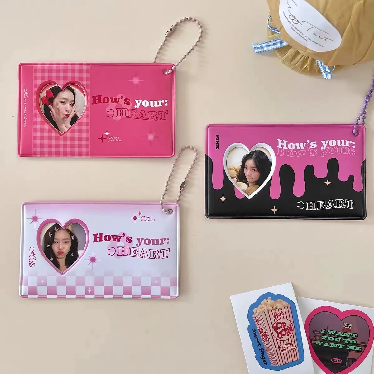 Love Heart photo frames Kpop Photocard Card Holder Idol Photo Protector Photo Sleeves pendant with chain Stationery