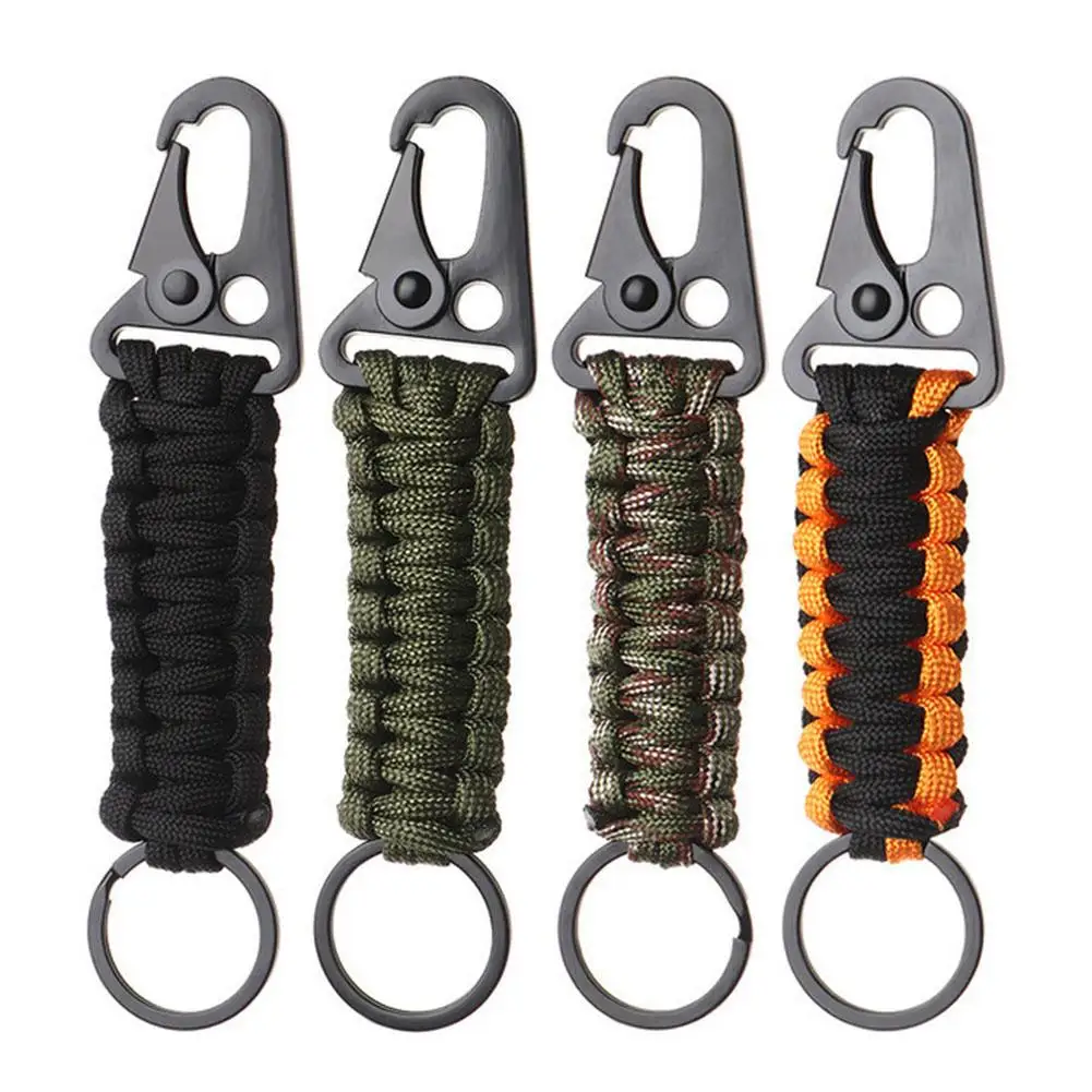 

4pcs Outdoor Handwoven Paracord Keychains With Carabiner Braided Lanyard Ring Hook Clip For Camping Hiking Backpack