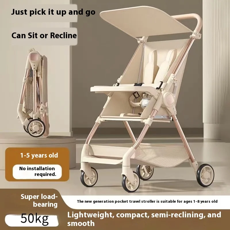 

Lightweight Baby Stroller Portable Travel Pocket Stroller One-Click Folding Sit and Lie Hand Push Stroller