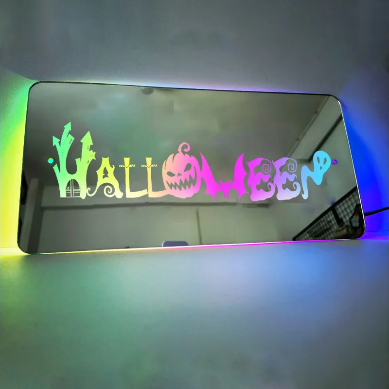 Essential for Halloween Horror Ambiance! Colorful LED Illuminated Ghost Mirror, Whimsical Decorative Magic Mirror