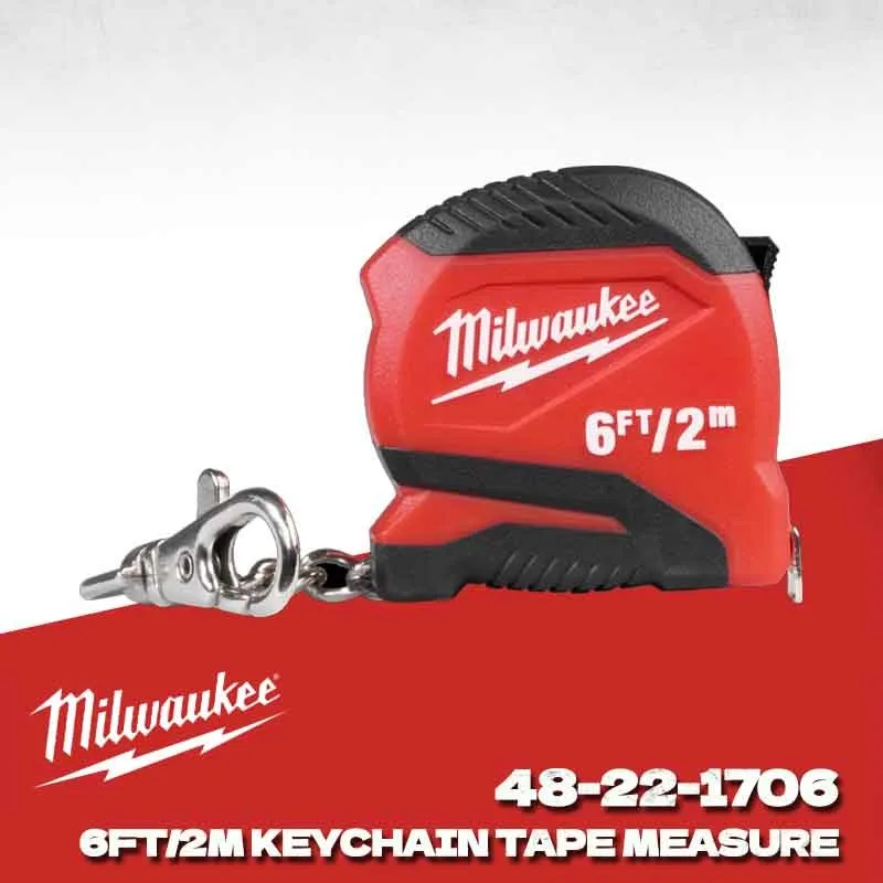 Milwaukee 48-22-1706 6ft/2m Keychain Tape Measure, Dual Scale SAE/Metric, Heavy Duty Pocket Measuring Tool with Keychain Clip