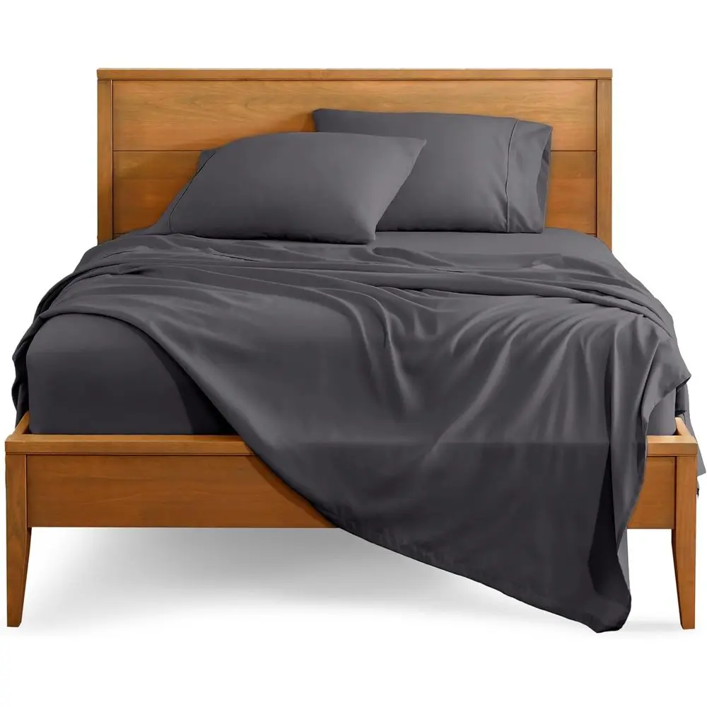 Queen Size 1800-Thread Microfiber Bedding Set - Double Brushed, Deep Pockets, Easy Care, 4-Piece with Pillowcases (Queen, Charco