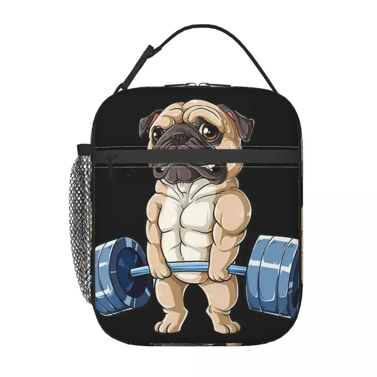 Insulated Lunch Bag Pug Dog Weightlifting Exercise Fitness Gym Workout Lunch Box Tote Food Handbag