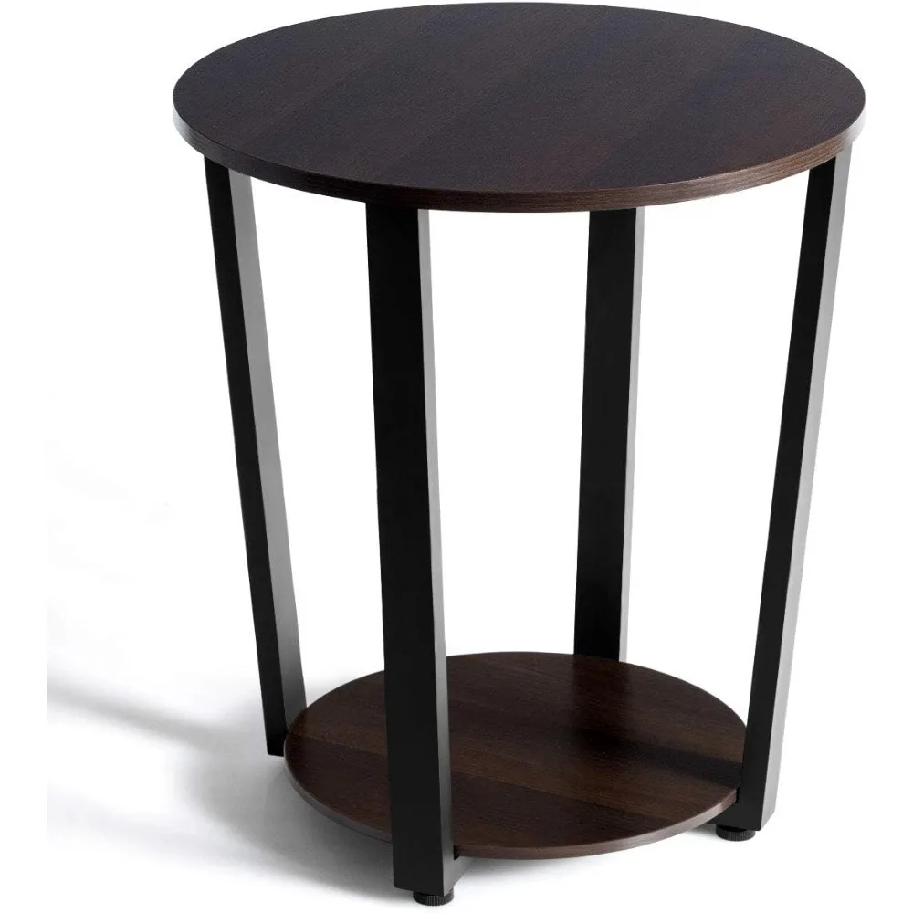 

Round End Table, 2-Tier Metal Sofa Table with Storage Shelf, Round Side Table with Metal Frame, Industrial Style Accent