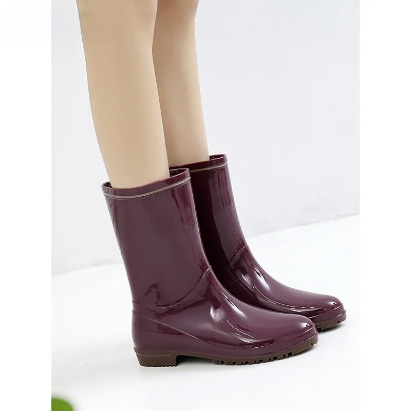 Japanese Style Women's Mid-Calf Rain Boots Fashionable Waterproof Slip-Resistant Seafood Gathering Adult Cover Shoes
