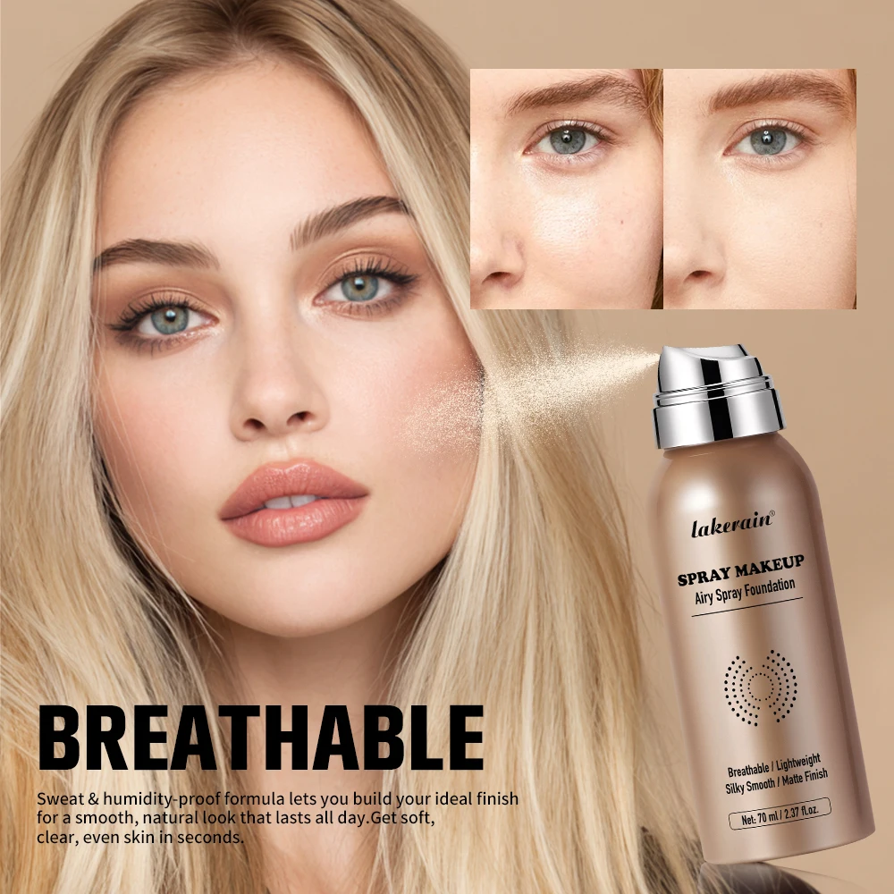 

Lakerain Airy Spray Foundation, долговечная, шелковистая, гладкая, матовая основа, водостойкая, устойчивая к поту основа для женского макияжа