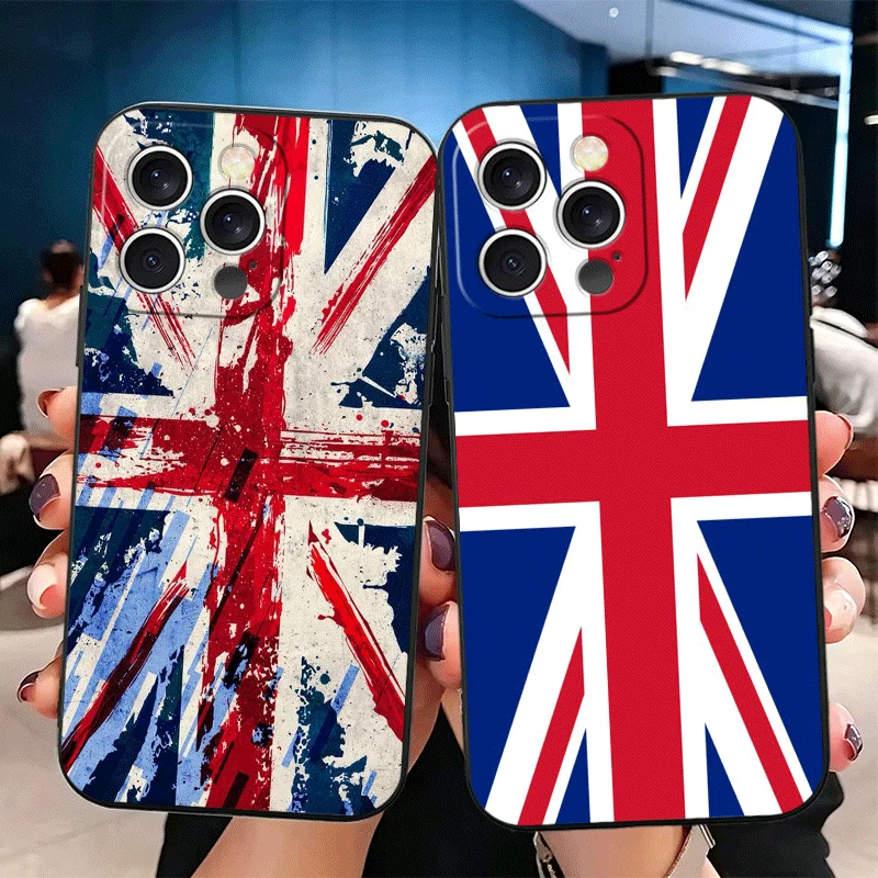 Union Jack England UK Flag Soft Phone Case for iPhone 11 13 14 15 16 Pro Max 17 Air 16E 12 Mini 7 Black Fundas Back Cover