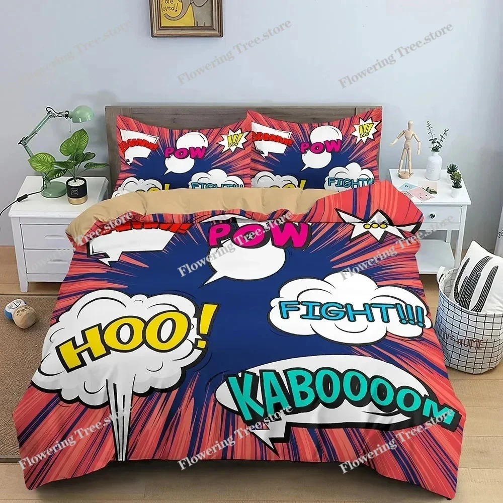 

Comic Pattern Duvet Cover Queen King Cartoon Bedding Set for Kids Boys Girls Hippie Hip Hop Rock Style Polyester Comforter Cover