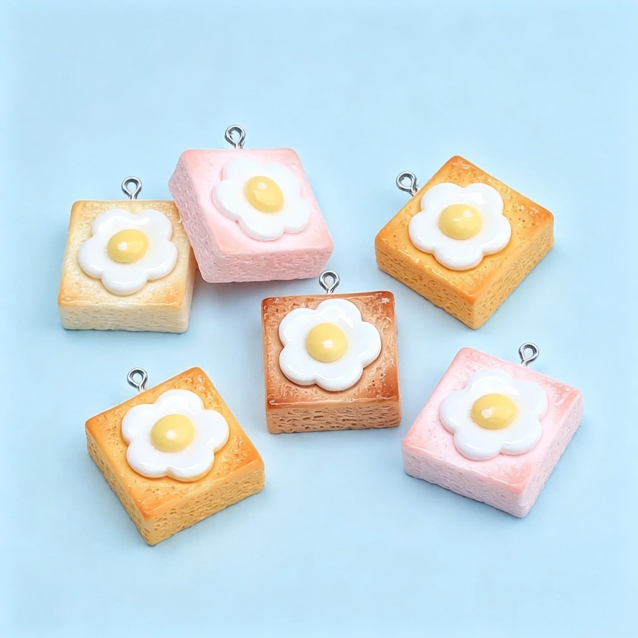 10pcs Kawaii Flower Egg Toast Resin Charms Cute Food Pendants