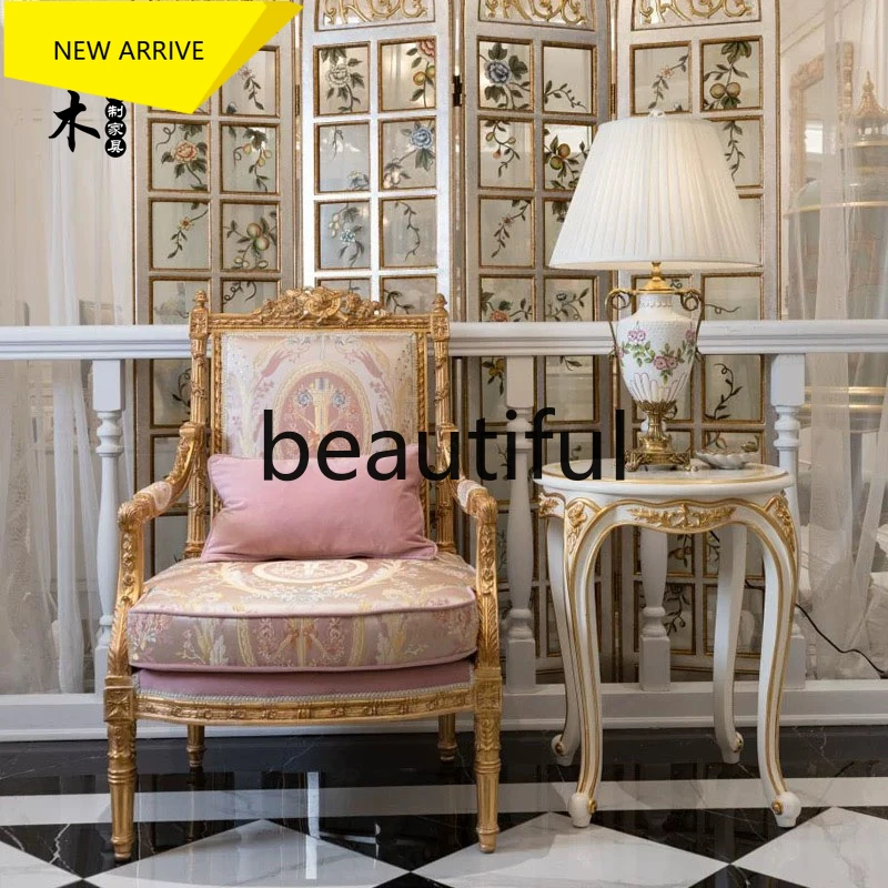 

M132 Французский односпальный диван из цельного дерева, жаккардовое кресло для переговоров, диван для отдыха, комбинация журнального столика