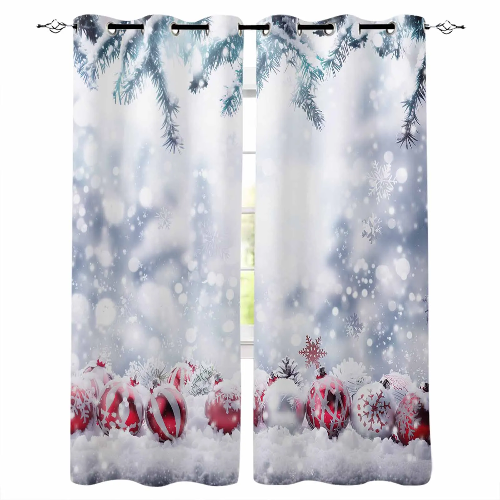 Christmas Snowball Curtains For Kitchen Bedroom Window Treatment Curtains For Living Room Home Decor