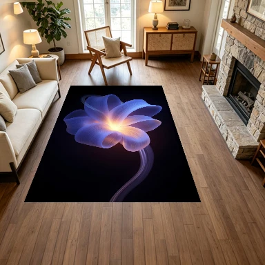 Futuristic Glowing Ribbon Flower Art Carpet Flooring, Abstract Neon Non-Slip Area Rug for Living Room Bedroom Home Decor