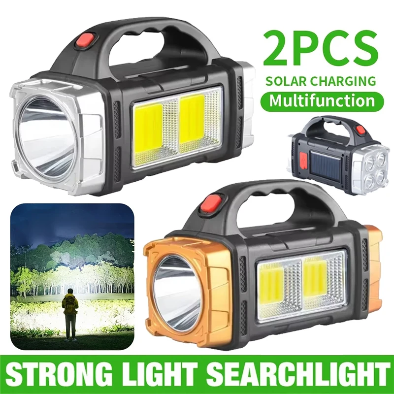 Senter USB Portabel yang Kuat dan Dapat Diisi Ulang Lampu LED Tenaga Surya dengan Lampu Kerja COB 4 Tingkat Pengisian Daya Ponsel Lampu Camping