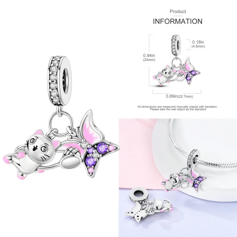 New Fashion 925 Sterling Silver Cat Dog Pet Pendant Beads Jewelry Sets Suit For Evening Party Gift Pendant Necklace Women