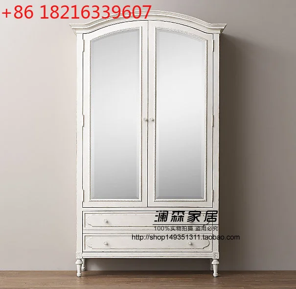 

American French pastoral style solid wood furniture European solid wood two-door wardrobe