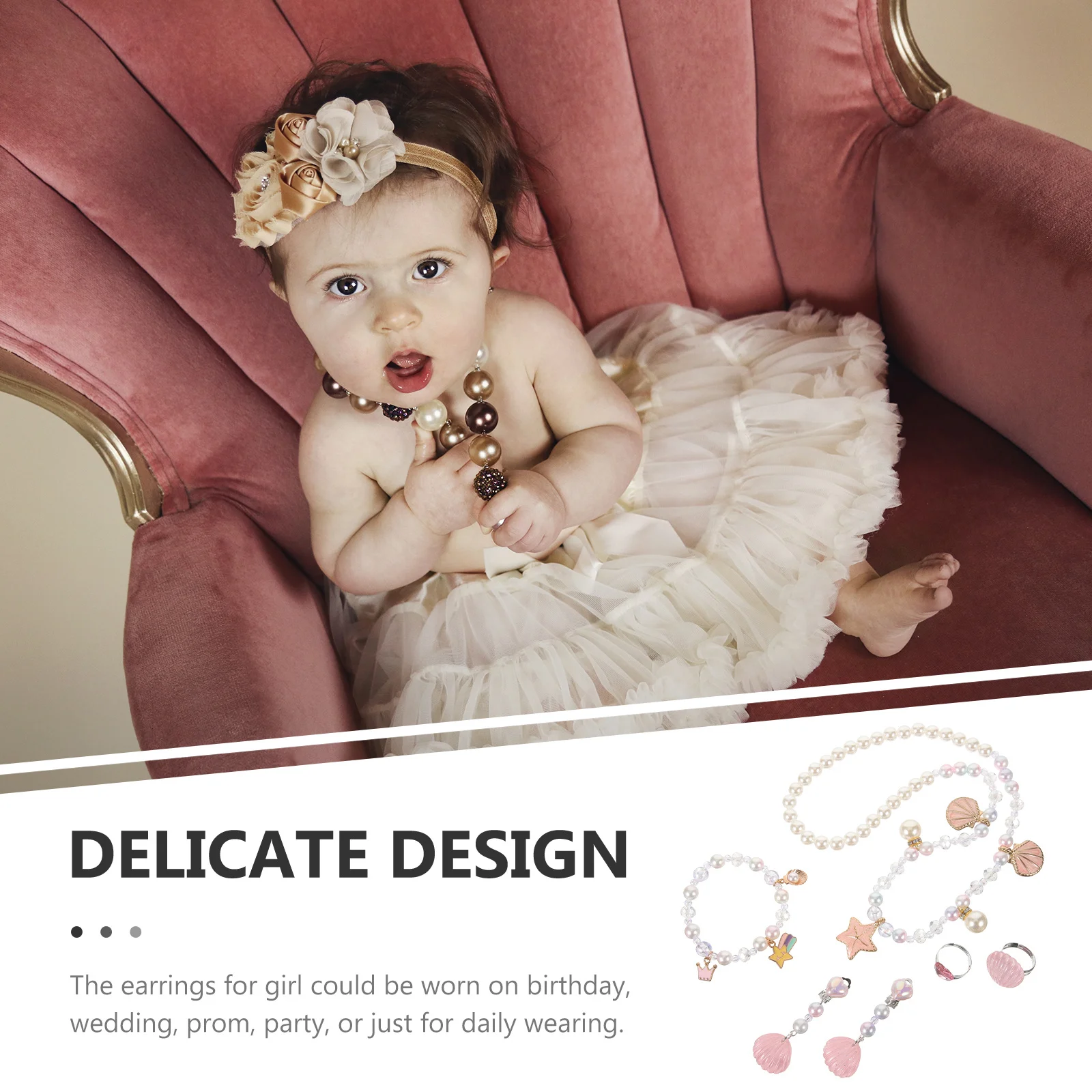 

1 set 1 Set Pearl Necklace Bracelet Jewelry Set For Little Seashell Ring Heart Shape Clip On Earrings Bunny Storage Box