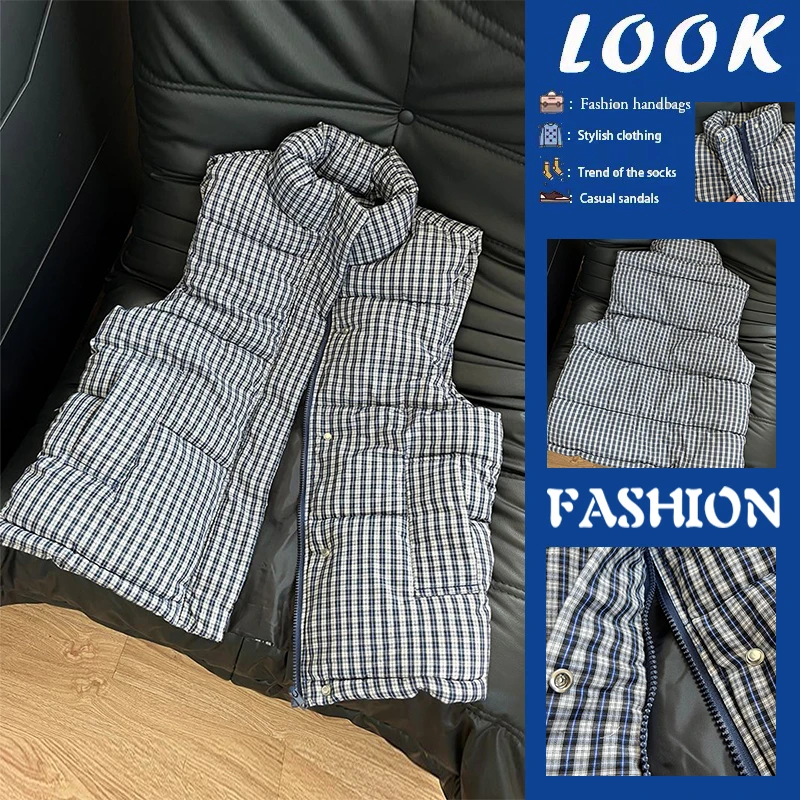 

Осенне-зимний клетчатый жилет с воротником-стойкой, верхняя одежда, женское модное теплое удлиненное длинное пальто на молнии