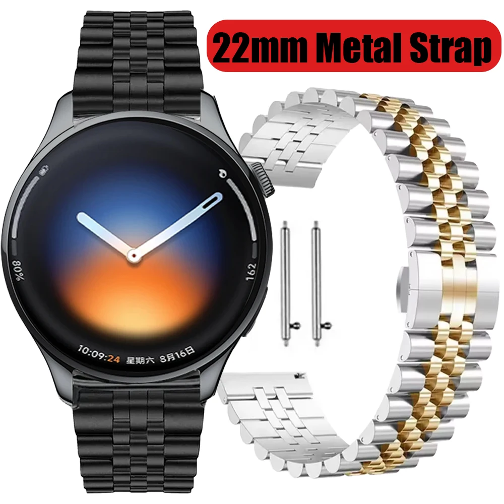 22mm Metal Strap for Xiaomi Watch 5/Oneplus Watch Lite/3/2R Stainless Steel Butterfly Buckle Wristband for Oppo Watch S/X2/4 Pro