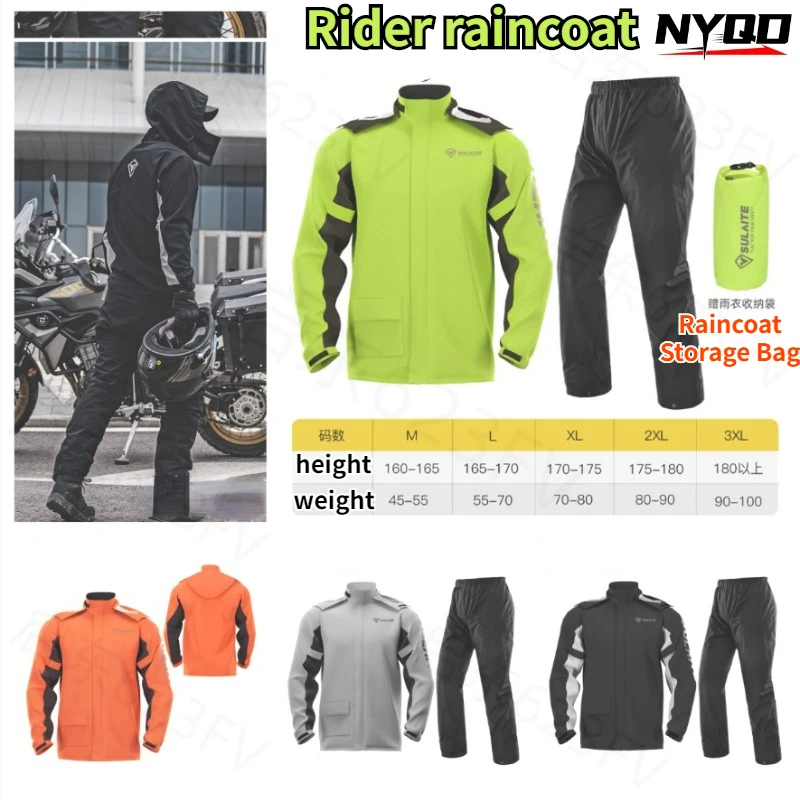 SULAITE Motorcycle Raincoat and Pants Set Outdoor Cycling Full Body Split Raincoat and Pants with Hidden Shoe Cover