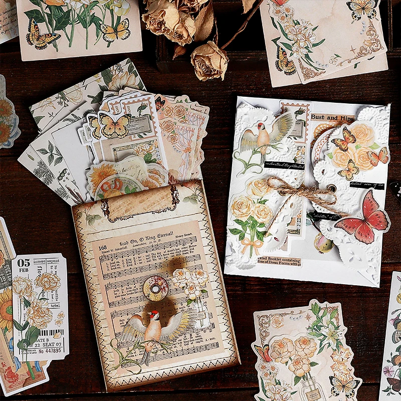 80Pcs Flower Stickers Material Bottom Memo Pad Decoration Notebooks Packing Collage Pads Notebooks Writing Paper 170*108MM