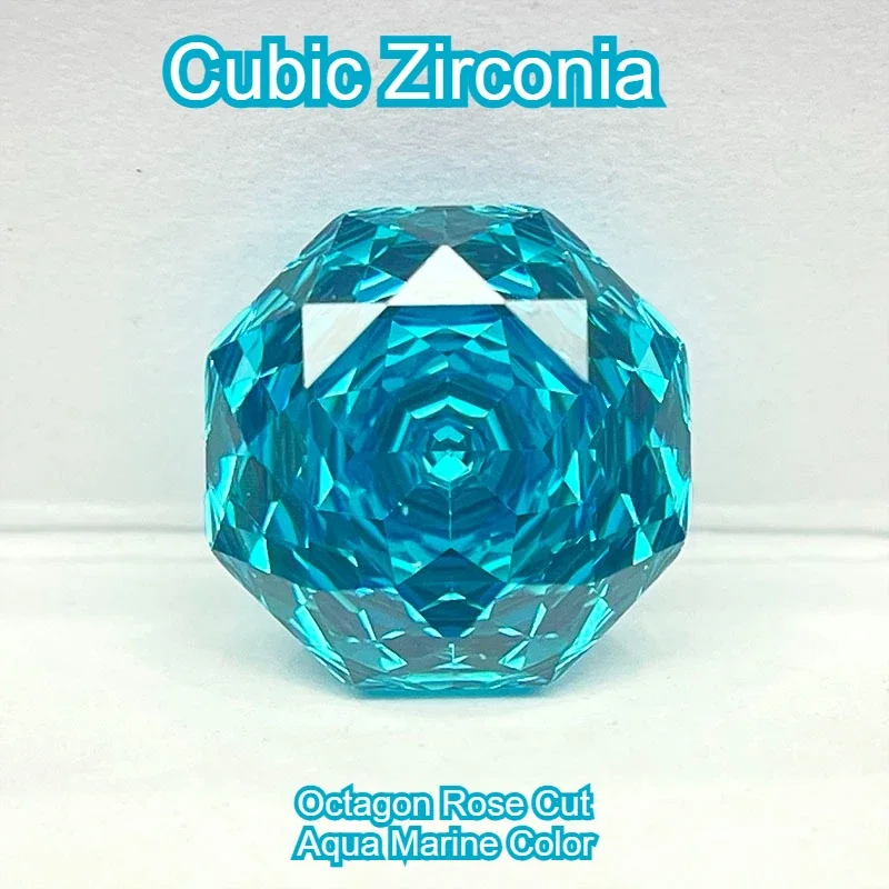 Cubic Zirconia Stone Octagon Rose Cut Aqua Marine Color Loose Stones 6mm-12mm Used For DIY Charms Jewelry Making Main Materia