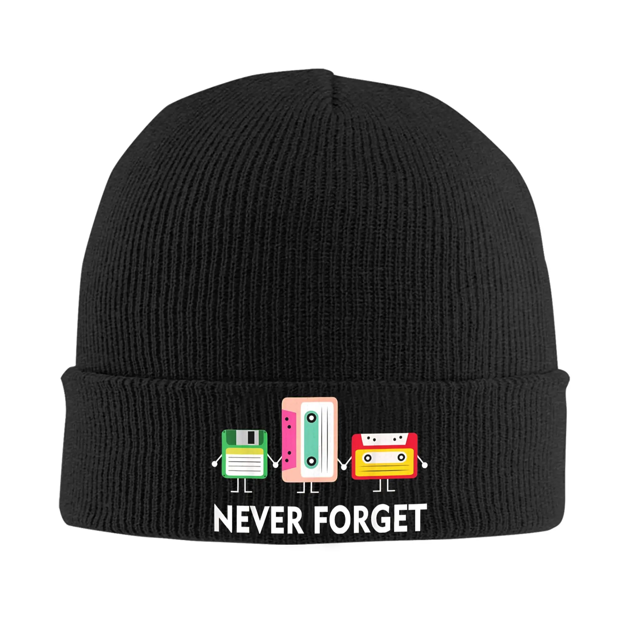 Fun Tech Never Forget Floppy Disk Cassette Tape Bonnet Hats Beanie Hats Spring Pattern Knitted Hat Men Women Unisex Elastic Cap