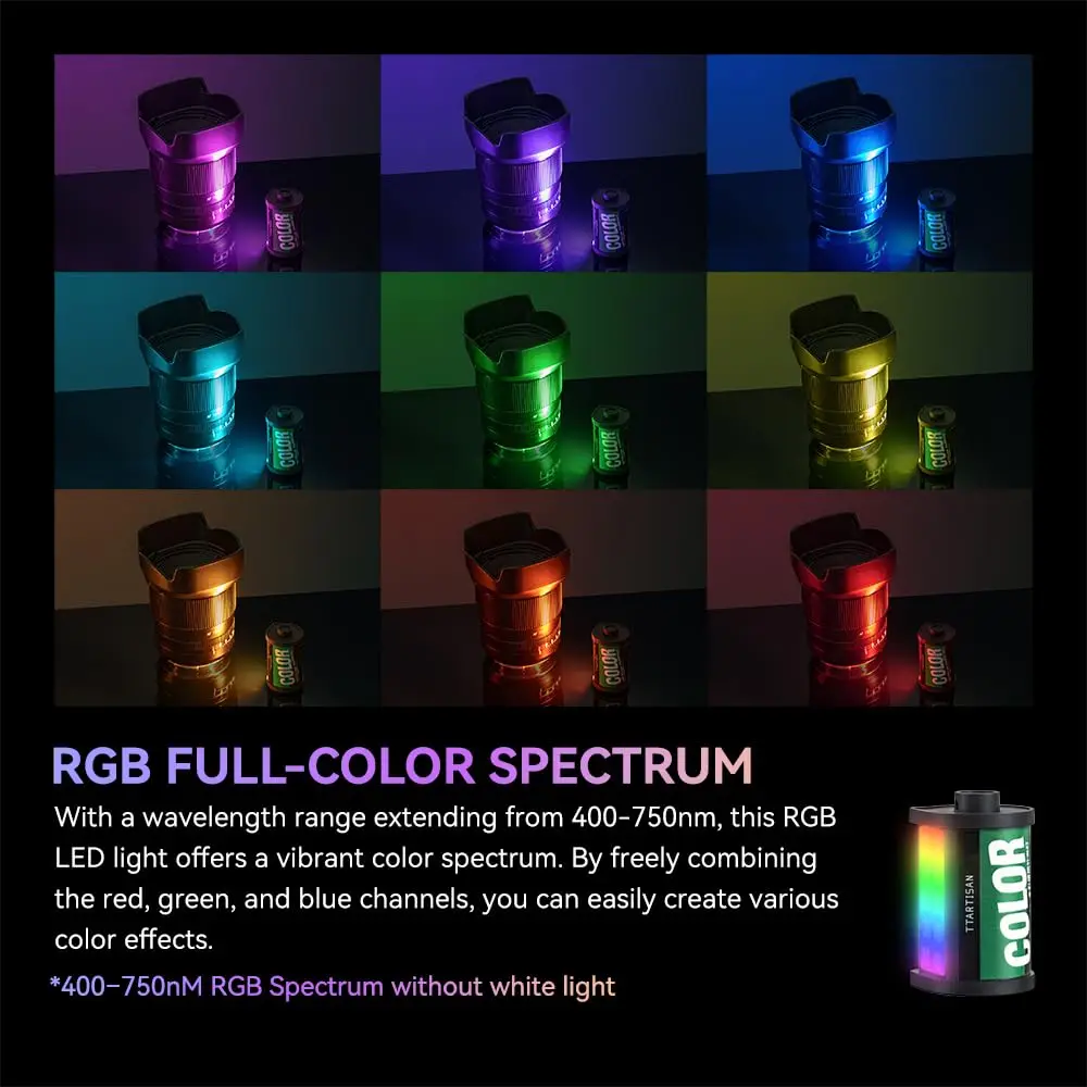 TTArtisan RGB Mini Fill Light Magnetic cold shoe mount Video Light 400–750nM RGB Spectrum 80-160 min