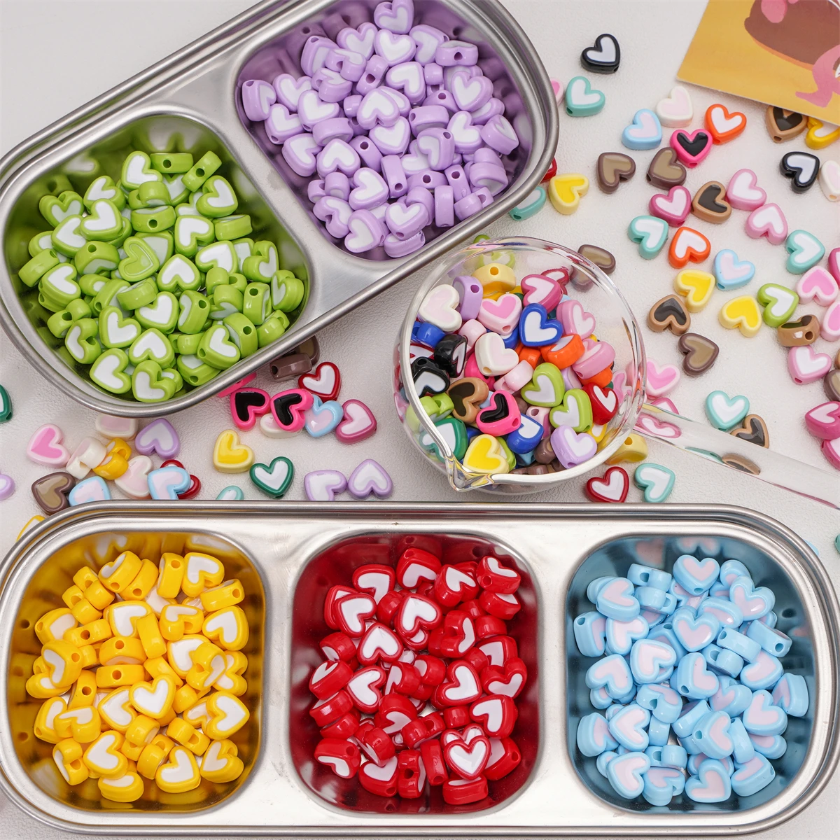 

5-20Pcs 12x10mm Double Color Heart Beads Cute Acrylic Spacer Loose Beads For Phone Chain Bracelet DIY Jewelry Making Accessories