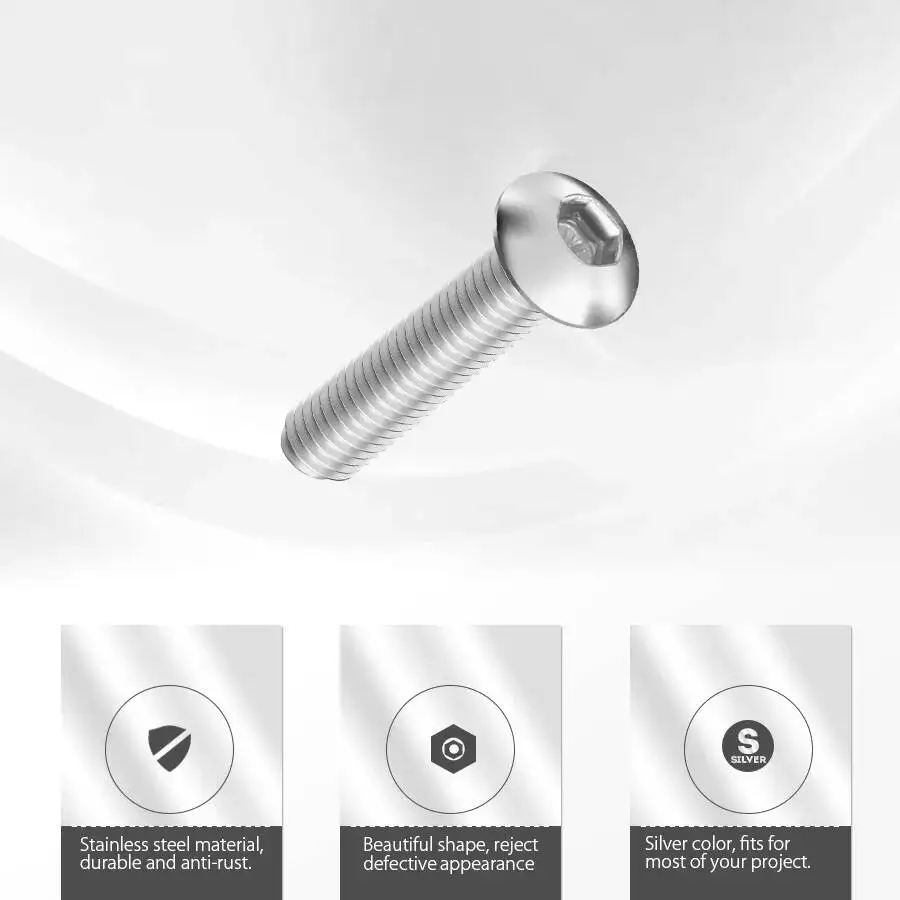 340 Stück M3*5-20mm Edelstahl Innensechskant-Knopfkopfschrauben Allen-Bolzen-Muttern-Sortiment-Set – Detail 2
