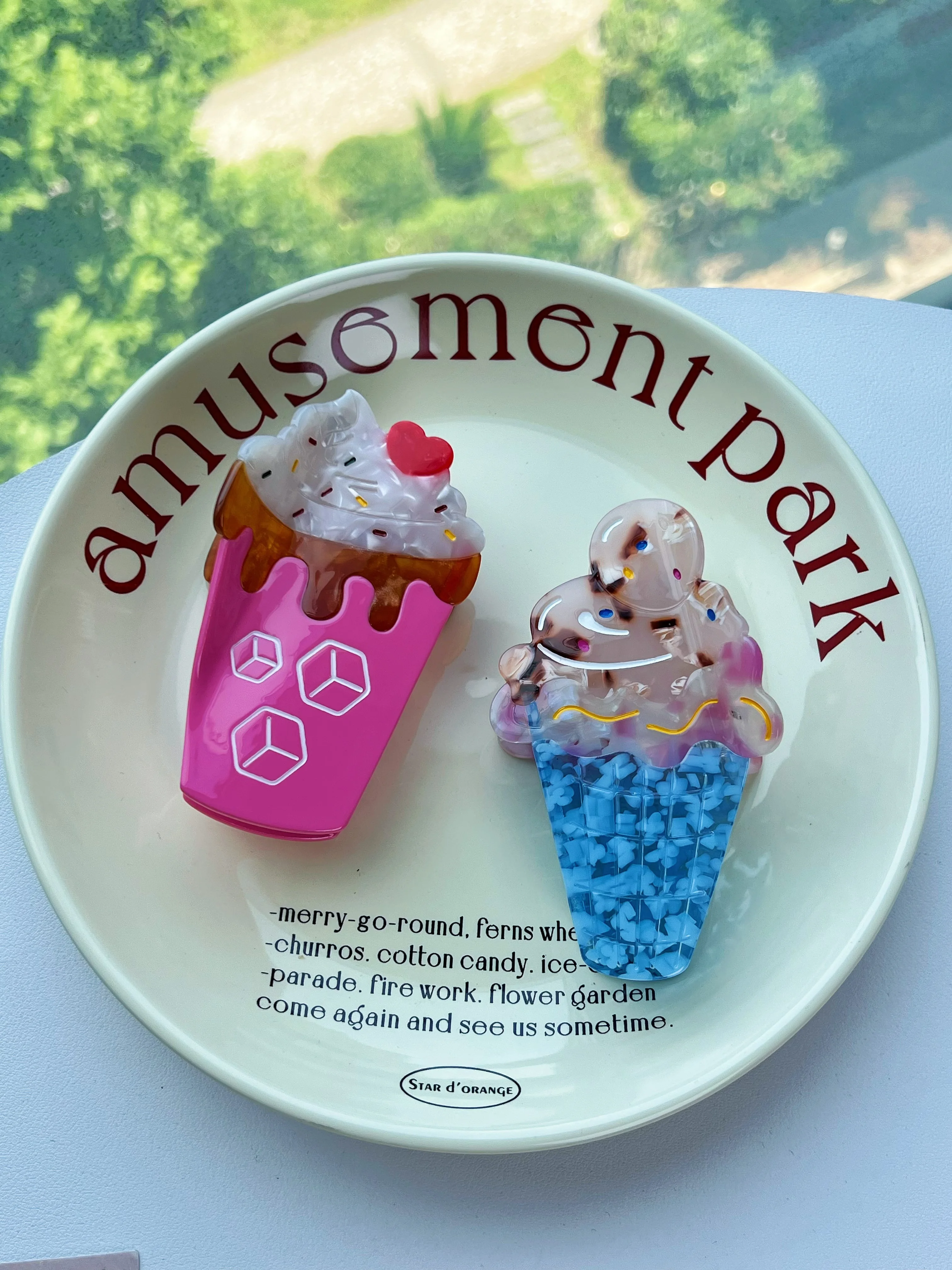 Заколки для волос с когтями для мороженого и холодного напитка. Уникальный и повседневный летний семейный стиль. Ацетат, ручная работа. Высокое качество. Мода -