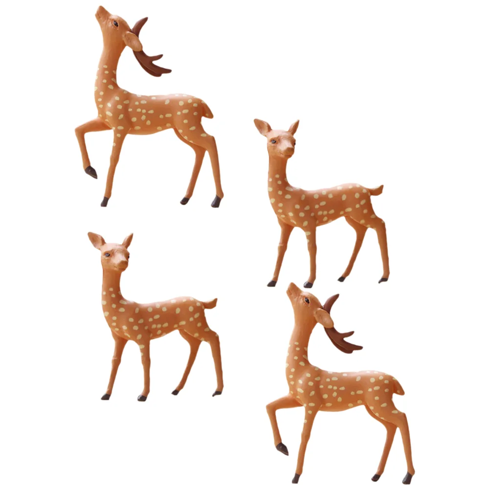 4 Pcs Animal Statue Tiny Deer Statues Miniature Figurines Decor Cake Landscape Figure Bunny Toys