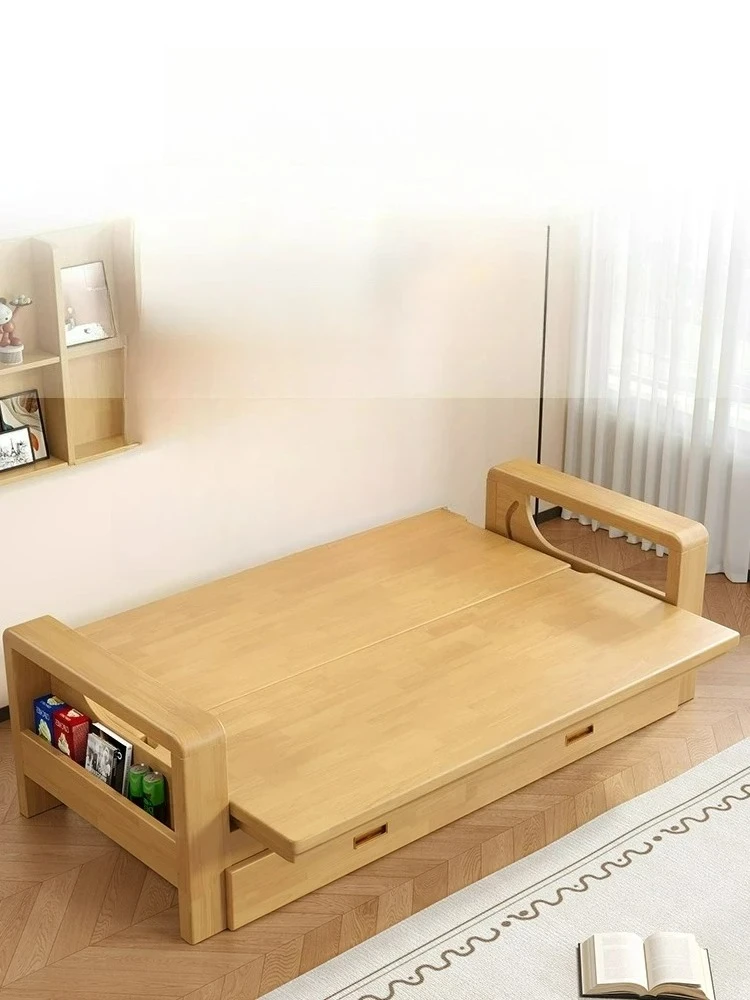 lt solid wood folding sofa bed living room multi-functional simple push-pull bed retractable folding bed