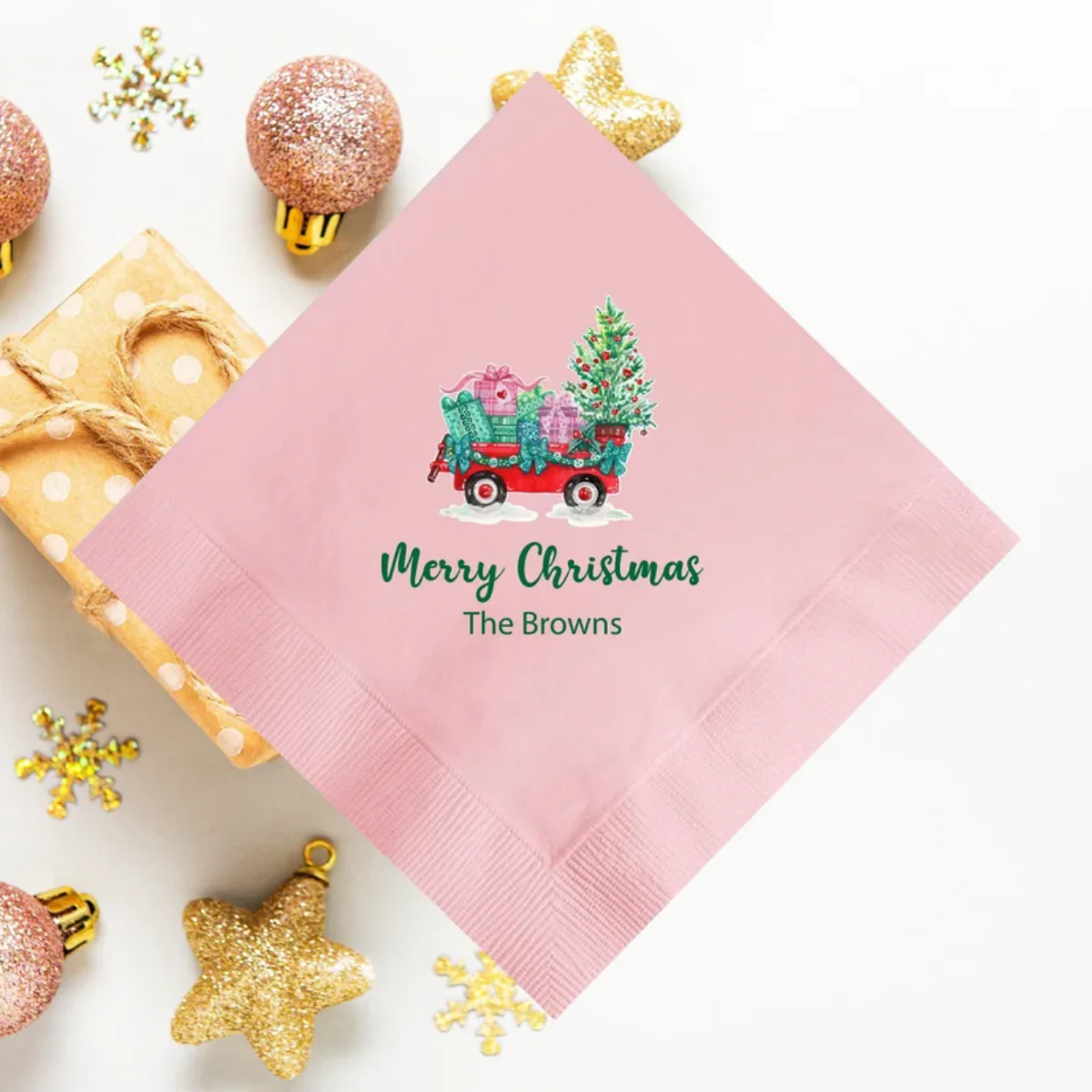 Kişiselleştirilmiş Noel Hediye Kutusu Ağacı, Mutlu Noeller Tam Renkli Kokteyl Peçeteleri, Özel Noel Çam Ağacı, Mutlu Tatil Yemeği