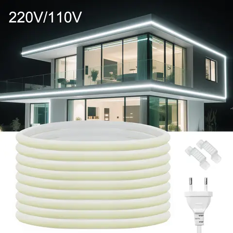 110V 220V COB LED Streifen Im Freien Wasserdichte Dekor 5/10/15/20M Neon Led Streifen mit EU UK US Stecker Garten Lichter Für Küche Schlafzimmer