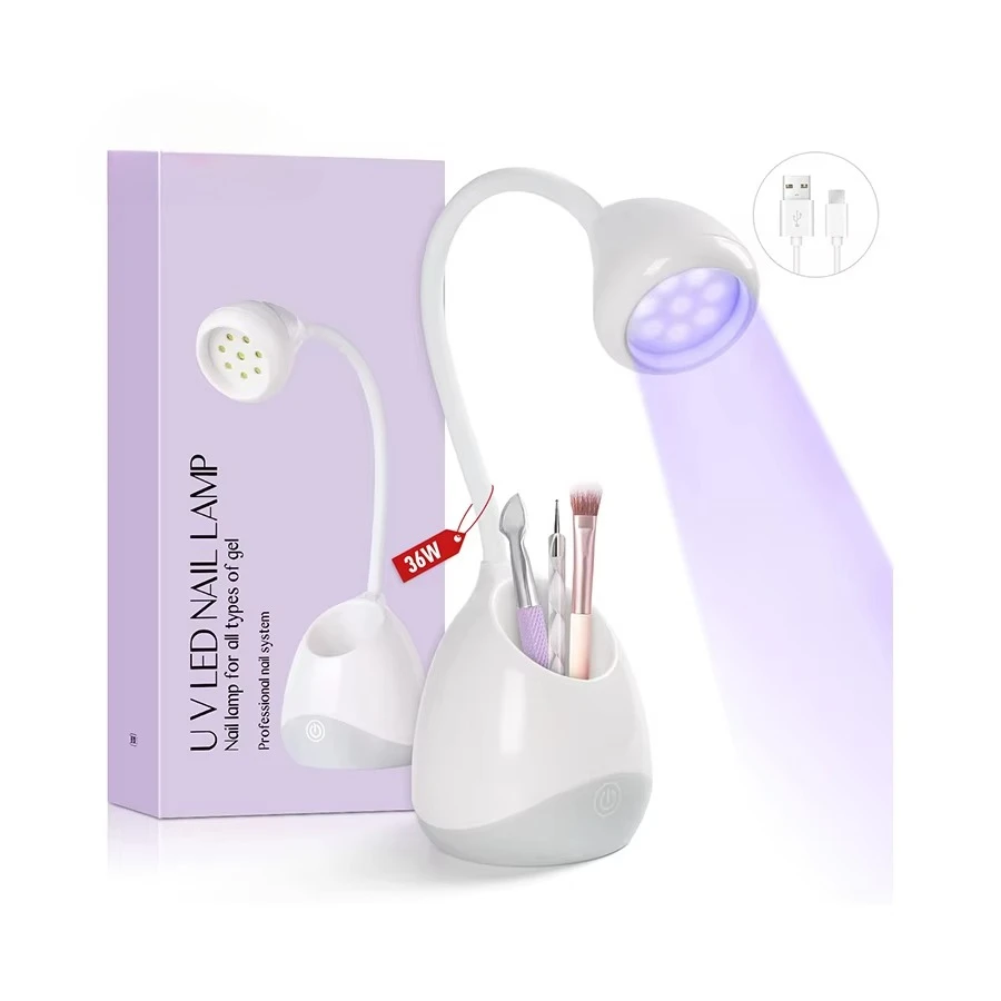 36W LED UV Lamp Rechargeable USB Flexible Glue Dryer Gel Mini UV Nail Lamp Professional Nail Salon Table Brush Holder for Home