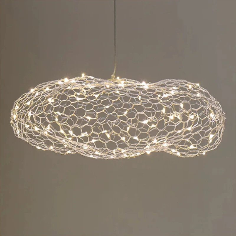 Danish Mesh Cloud Iron Restaurant LED Ceiling Pendant Lights Golden for Dinning Living Room Hanging Luminar Lamp Home Decor Lamp