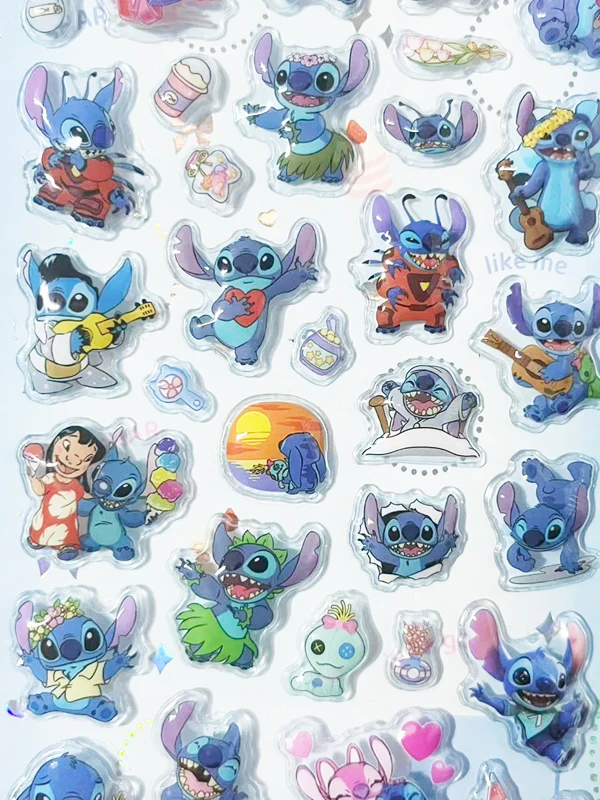 

4 шт. 3D стерео рельефные мультяшные наклейки Miniso Stitch — подходят для бутылок с водой, канцелярских товаров и ручных аккаунтов