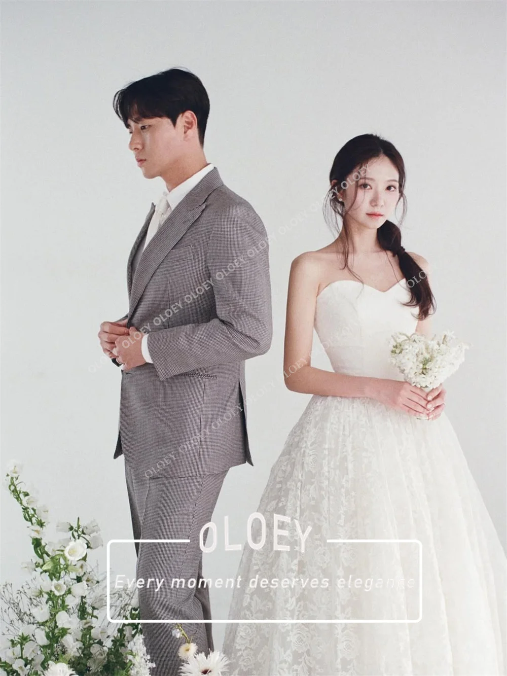 OLOEY Elegant Sweetheart A-Line Wedding Dress Korea Photoshoot Puffy Lace Bridal Gown Customized Corset Robe De Mariage