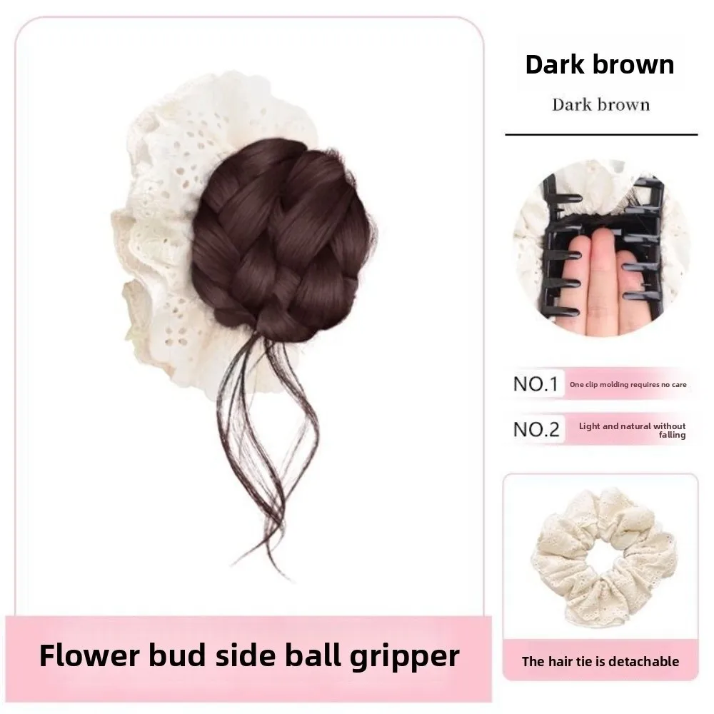 

New Synthetic Hair Bun Claw Clip with Lace Hair Tie Black Bun Head Wig Scrunchies Fluffy Hairpiece Hair Accessories