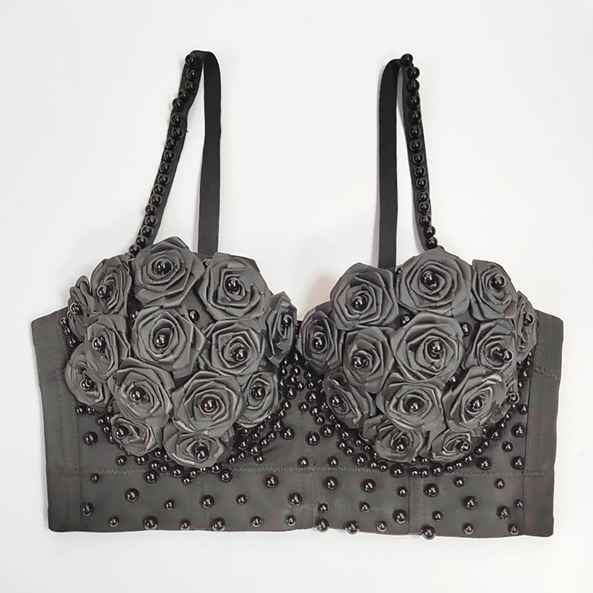 

Floral Crop Top Corset Pearls Bra Runway Show Clothing Bustier Female Summer Party Sleeveless Vests