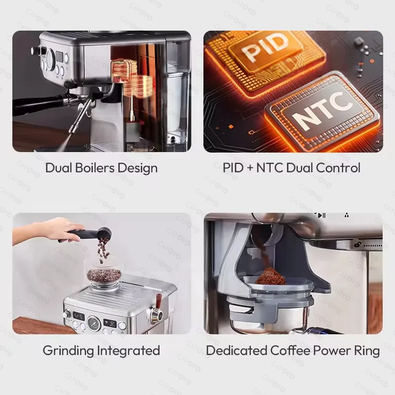 Semi-Automatic 3-in-1 Espresso Machine Dual Boiler With Built-in Grinder & PID Temperature Control