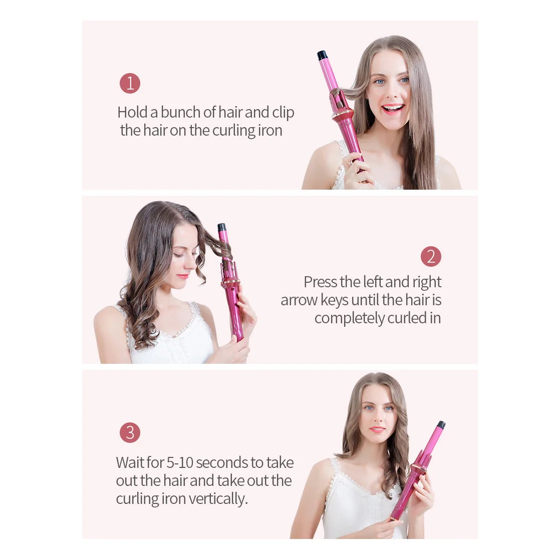 อัตโนมัติ Curling Iron ไอออนลบ Curling Wand Hair Curler Big Wave Hot Roll Hair Curlers เครื่องมือผม, สีขาว, EU Plug