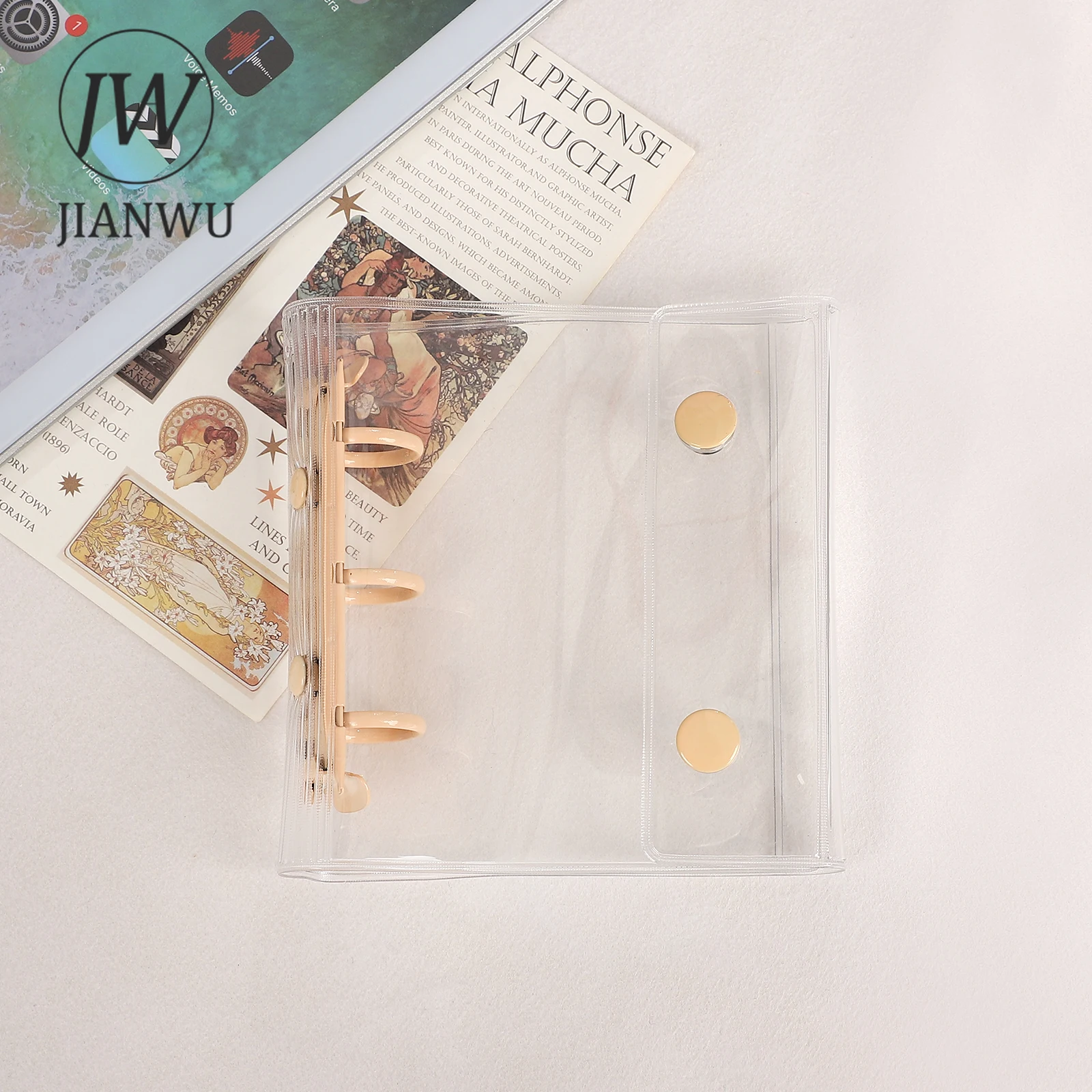 

JIANWU Double Buckle A8Mini 3-hole Transparent Loose Leaf Material Storage Notebook Creative Journal Student Supplies Stationery