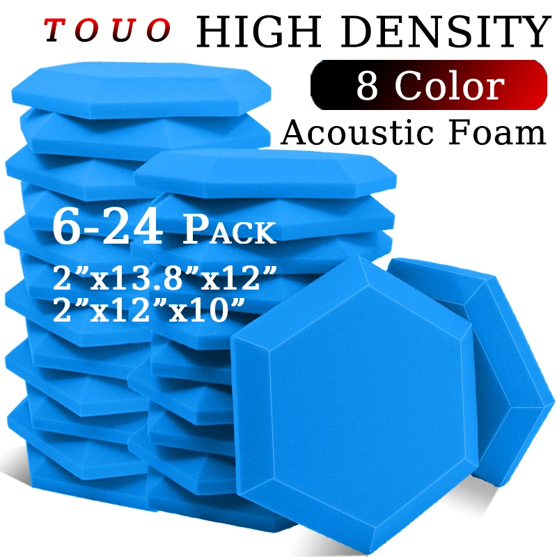 

TOUO House Acoustic Foam 6/12/24 Pcs Hexagon Studio Sound Absorption Treatment Foam Panel Self-Adhesive High Density Sponge Wall